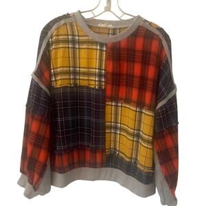 Easel Flannel Print Crew Neck Women's Top Sz S